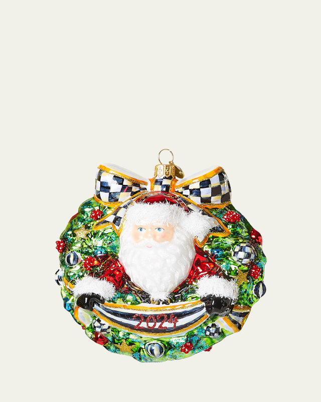 2024 Santa Wreath Glass Christmas Ornament